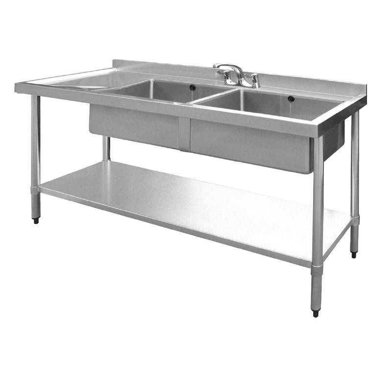 Plonge inox - AISI 304 - 1500 (L) x 600 (P) x 900 (H) mm - Avec égouttoir - 2 bacs à droite Plonge inox - AISI 304 - 1500 (L) x 600 (P) x 900 (H) mm - Avec égouttoir - 2 bacs à droite