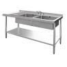 Plonge inox - AISI 304 - 1500 (L) x 600 (P) x 900 (H) mm - Avec égouttoir - 2 bacs à droite