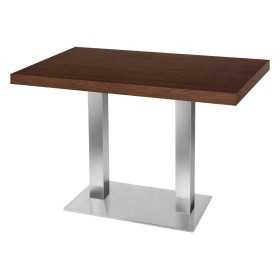 Table de restaurant - base carré ultra plat en inox brossé avec plateau rectangulaire noyer