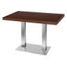 Table de restaurant - base carré ultra plat en inox brossé avec plateau rectangulaire noyer