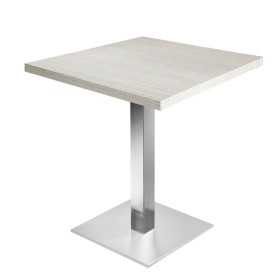 Table de restaurant 600x600 - base ultra plat en inox brossé avec plateau carré frêne