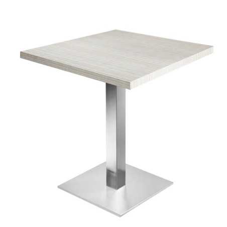 Table de restaurant 600x600 - base ultra plat en inox brossé avec plateau carré frêne