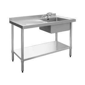 Plonge inox - AISI 304 - 1200 (L) x 600 (P) x 900 (H) mm - Avec égouttoir - Bac à droite