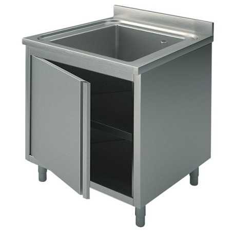 Plonge inox sur meuble - AISI 304 - 600 (L) x 700 (P) x 900 (H) mm - Sans égouttoir