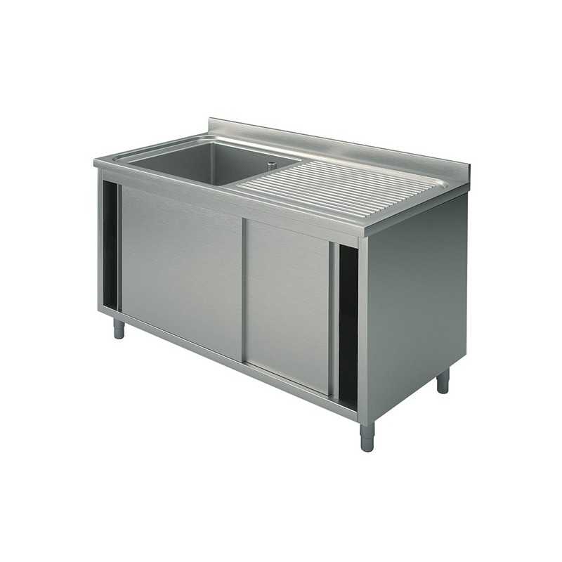 Plonge inox sur meuble - AISI 304 - 1000 (L) x 700 (P) x 900 (H) mm - Avec égouttoir - 1 bac à gauche