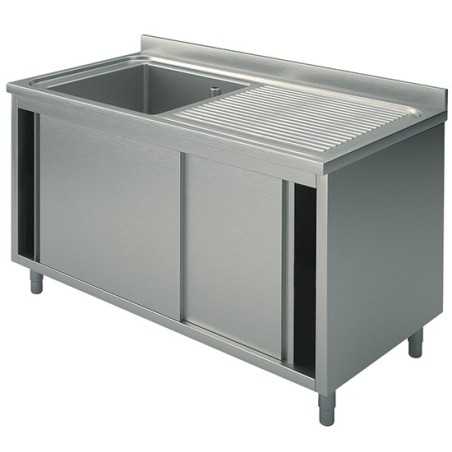 Plonge inox sur meuble - AISI 304 - 1000 (L) x 700 (P) x 900 (H) mm - Avec égouttoir - 1 bac à gauche