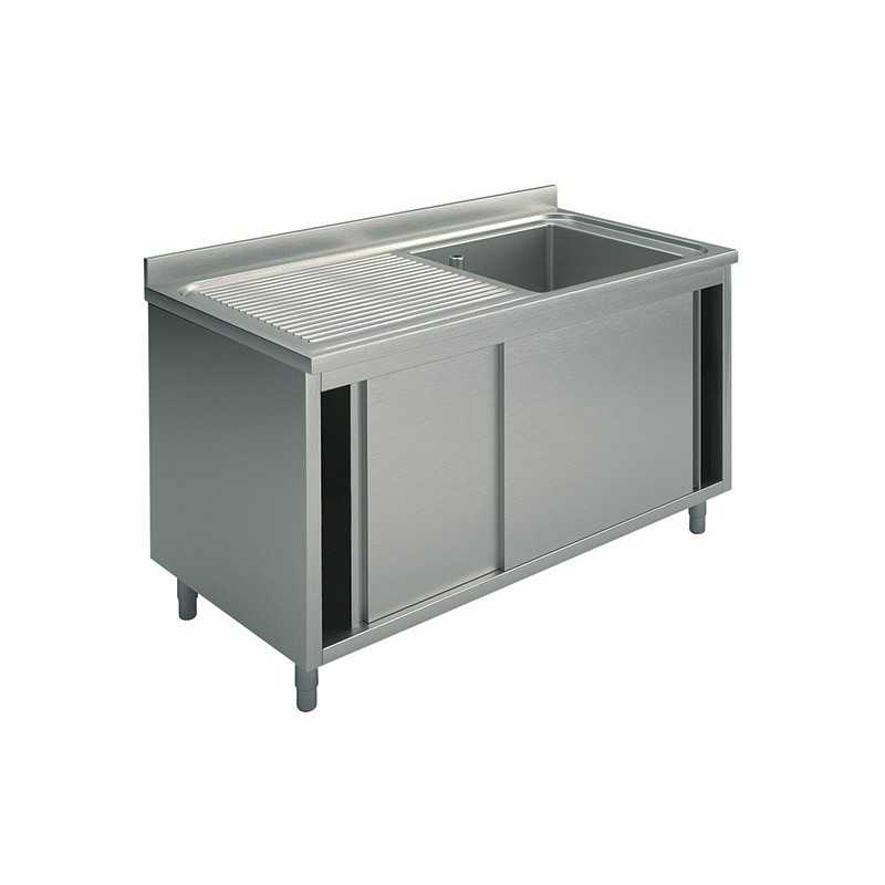 Plonge inox sur meuble - AISI 304 - 1200 (L) x 700 (P) x 900 (H) mm - Avec égouttoir - 1 bac à droite