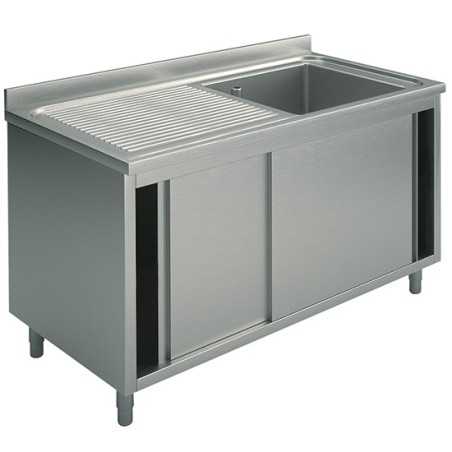 Plonge inox sur meuble - AISI 304 - 1200 (L) x 700 (P) x 900 (H) mm - Avec égouttoir - 1 bac à droite