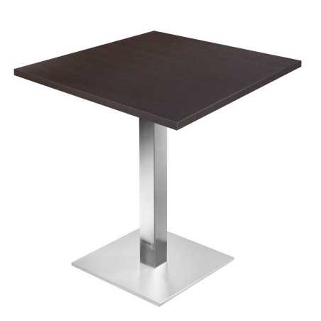 Table de restaurant Wenge Ø60- base ultra plat en inox brossé avec plateau carré