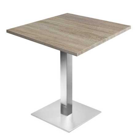 Table de restaurant Chêne Ø70- base ultra plat en inox brossé avec plateau carré