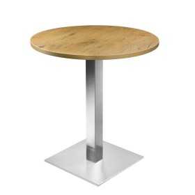 Table de restaurant Ronde Chêne Ø60- base ultra plat en inox brossé avec plateau carré