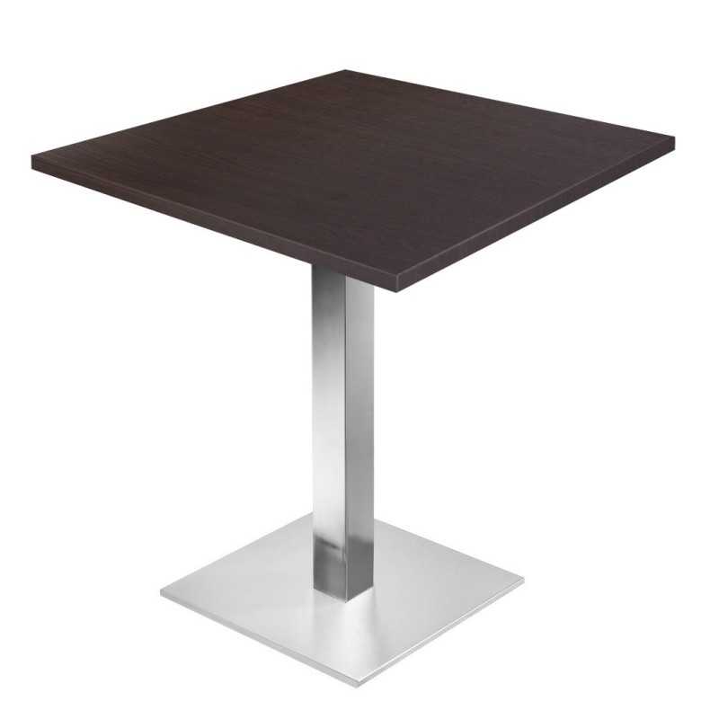 Table de restaurant Wenge Ø70- base ultra plat en inox brossé avec plateau carré