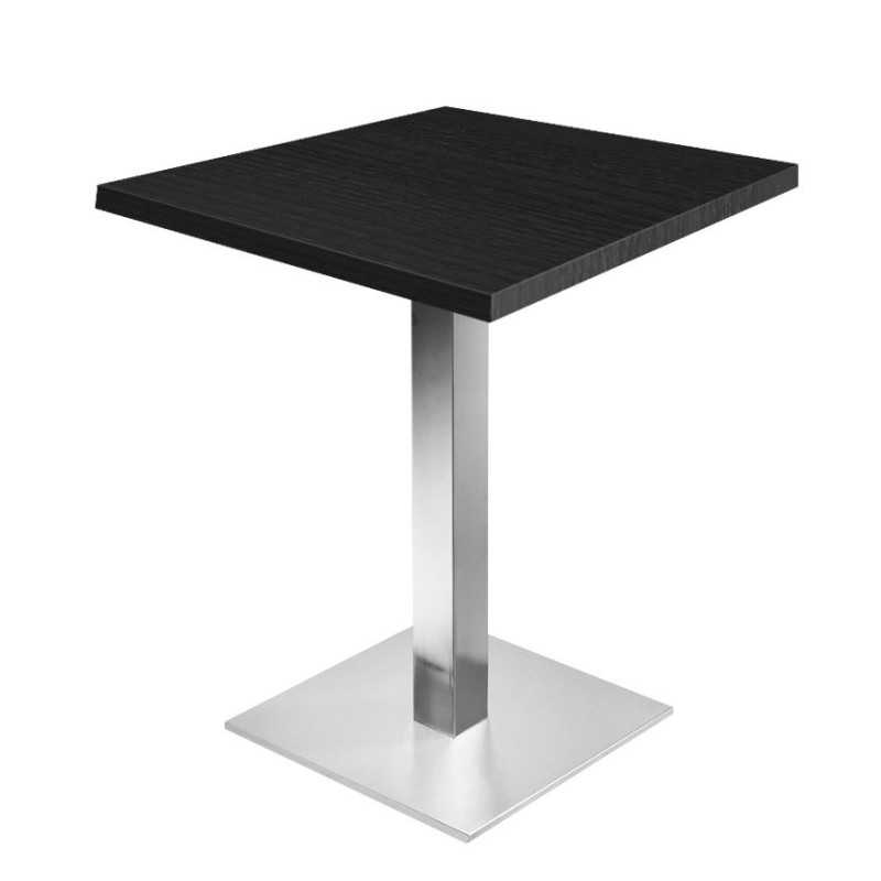 Table de restaurant Noir Ø70- base ultra plat en inox brossé avec plateau carré