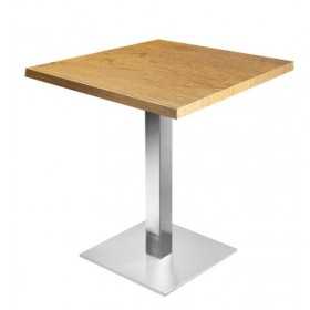 Table de restaurant Frêne Ø70- base ultra plat en inox brossé avec plateau carré