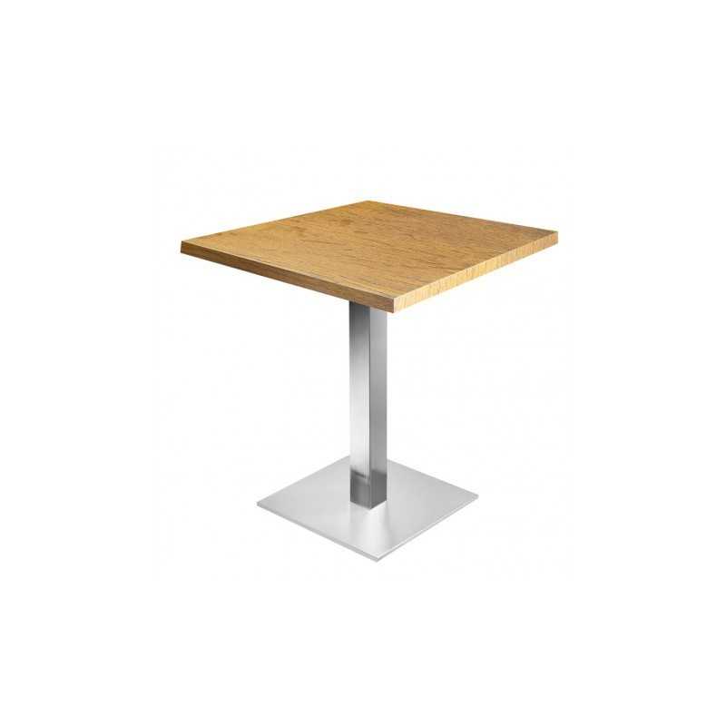 Table de restaurant Frêne Ø70- base ultra plat en inox brossé avec plateau carré