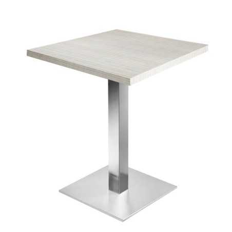 Table de restaurant Blanc Ø70- base ultra plat en inox brossé avec plateau carré