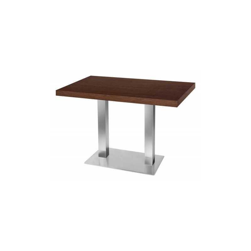 Table de restaurant Noyer Ø120- base ultra plat en inox brossé avec plateau carré