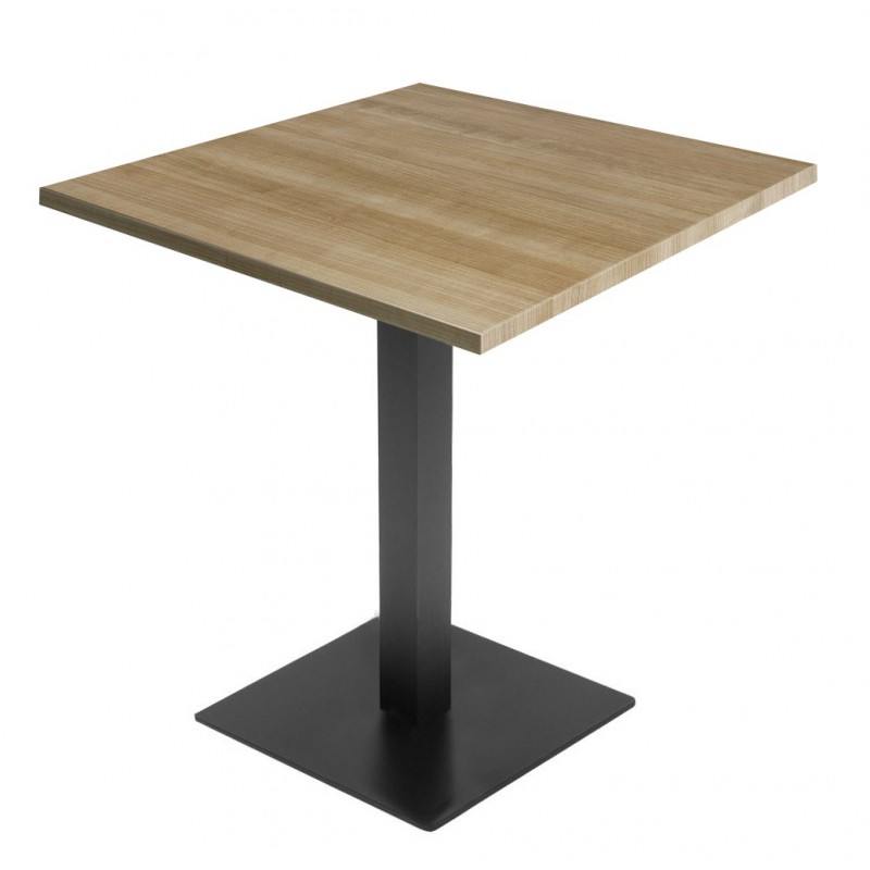 Table de restaurant Chêne Ø70 base ultra plat brossé avec plateau