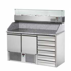 Meuble à pizza 200L 2 portes + 6 tiroirs neutres 5x GN1/3 + 1x GN1/2 - POLAR