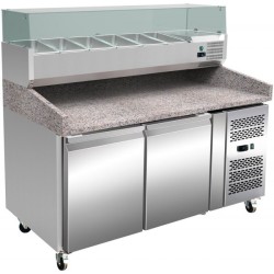 Table à pizza 2 portes -Tropicalisé 290L 7 x GN 1/4 - GASTROMASTRO