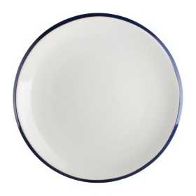 Assiette plate en porcelaine 230(Ø)mm. Blanche à filet bleu. Lot de 6