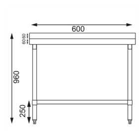 Table inox adossée - AISI 430 - 600 (L) x 600 (P) x 900 (H) mm