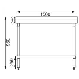 Table inox adossée - AISI 430 - 1500 (L) x 600 (P) x 900 (H) mm