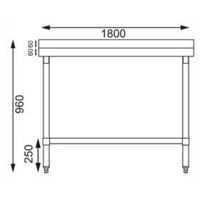 Table inox adossée - AISI 430 - 1800 (L) x 600 (P) x 900 (H) mm