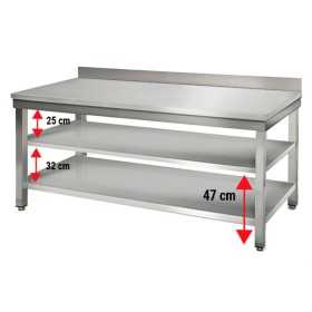 Table inox adossée - 2000 (L) x 700 (P) x 900 (H) mm