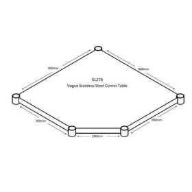 Table inox adossée d'angle - AISI 430 - 900 (L) x 700 (P) x 960 (H) mm