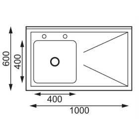 Plonge inox - AISI 304 - 1000 (L) x 600 (P) x 900 (H) mm - Avec égouttoir - Bac à gauche