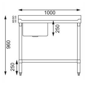 Plonge inox - AISI 304 - 1000 (L) x 600 (P) x 900 (H) mm - Avec égouttoir - Bac à gauche