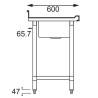 Plonge inox - AISI 304 - 1000 (L) x 600 (P) x 900 (H) mm - Avec égouttoir - Bac à droite