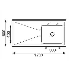 Plonge inox - AISI 304 - 1200 (L) x 600 (P) x 900 (H) mm - Avec égouttoir - Bac à droite