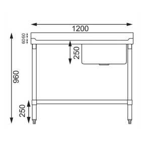 Plonge inox - AISI 304 - 1200 (L) x 600 (P) x 900 (H) mm - Avec égouttoir - Bac à droite