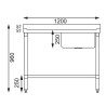 Plonge inox - AISI 304 - 1200 (L) x 600 (P) x 900 (H) mm - Avec égouttoir - Bac à droite