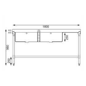 Plonge inox - AISI 304 - 1800 (L) x 600 (P) x 900 (H) mm - Avec égouttoir - 2 bacs à gauche