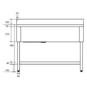 Plonge inox - AISI 304 - 600 (L) x 700 (P) x 970 (H) mm - Sans égouttoir - 1 cuve