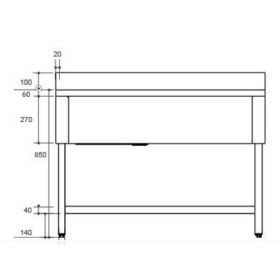 Plonge inox - AISI 304 - 1000 (L) x 600 (P) x 970 (H) mm - Avec égouttoir - 1 bac à gauche