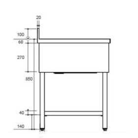 Plonge inox - AISI 304 - 1000 (L) x 600 (P) x 970 (H) mm - Avec égouttoir - 1 bac à droite