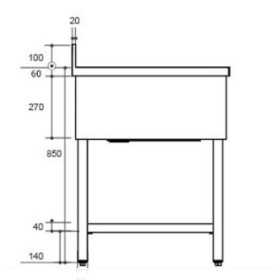 Plonge inox - AISI 304 - 1200 (L) x 600 (P) x 970 (H) mm - Avec égouttoir - 1 bac à gauche