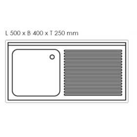 Plonge inox - AISI 304 - 1200 (L) x 600 (P) x 970 (H) mm - Avec égouttoir - 1 bac à gauche