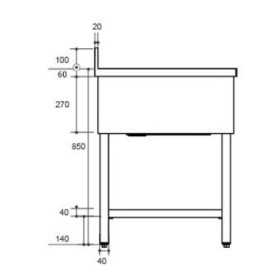 Plonge inox - AISI 304 - 1200 (L) x 600 (P) x 970 (H) mm - Avec égouttoir - 1 bac à droite