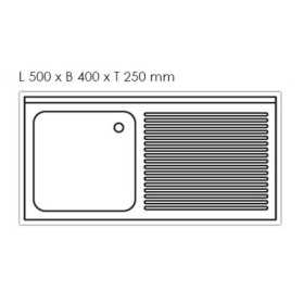 Plonge inox - AISI 304 - 1200 (L) x 600 (P) x 970 (H) mm - Avec égouttoir - 1 bac à droite