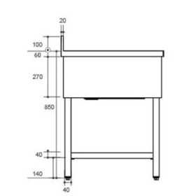 Plonge inox - AISI 304 - 1200 (L) x 700 (P) x 970 (H) mm - Avec égouttoir - 1 bac à droite