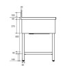 Plonge inox - AISI 304 - 1200 (L) x 700 (P) x 970 (H) mm - Avec égouttoir - 1 bac à droite