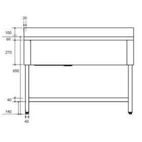 Plonge inox - AISI 304 - 1200 (L) x 700 (P) x 970 (H) mm - Avec égouttoir - 1 bac à droite