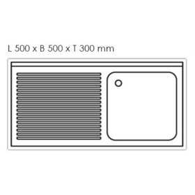 Plonge inox - AISI 304 - 1200 (L) x 700 (P) x 970 (H) mm - Avec égouttoir - 1 bac à droite