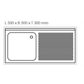 Plonge inox - AISI 304 - 1200 (L) x 700 (P) x 970 (H) mm - Avec égouttoir - 1 bac à gauche
