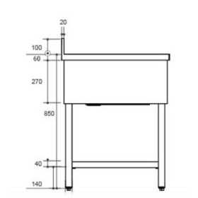 Plonge inox - AISI 304 - 1200 (L) x 700 (P) x 970 (H) mm - Avec égouttoir - 1 bac à gauche